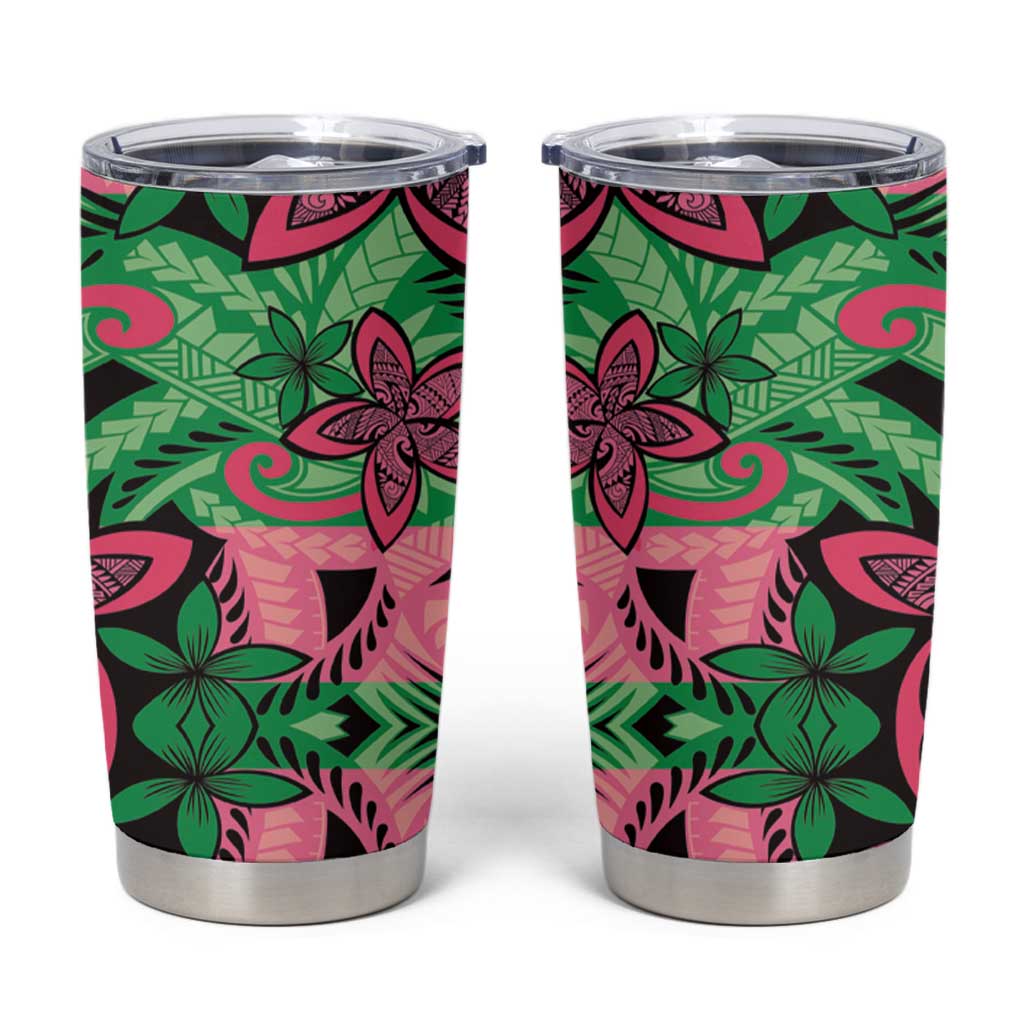 Plumeria Polynesian Pattern Tumbler Cup Unique Fantasy Green Pink