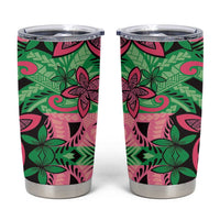 Plumeria Polynesian Pattern Tumbler Cup Unique Fantasy Green Pink