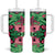 Plumeria Polynesian Pattern Tumbler With Handle Unique Fantasy Green Pink
