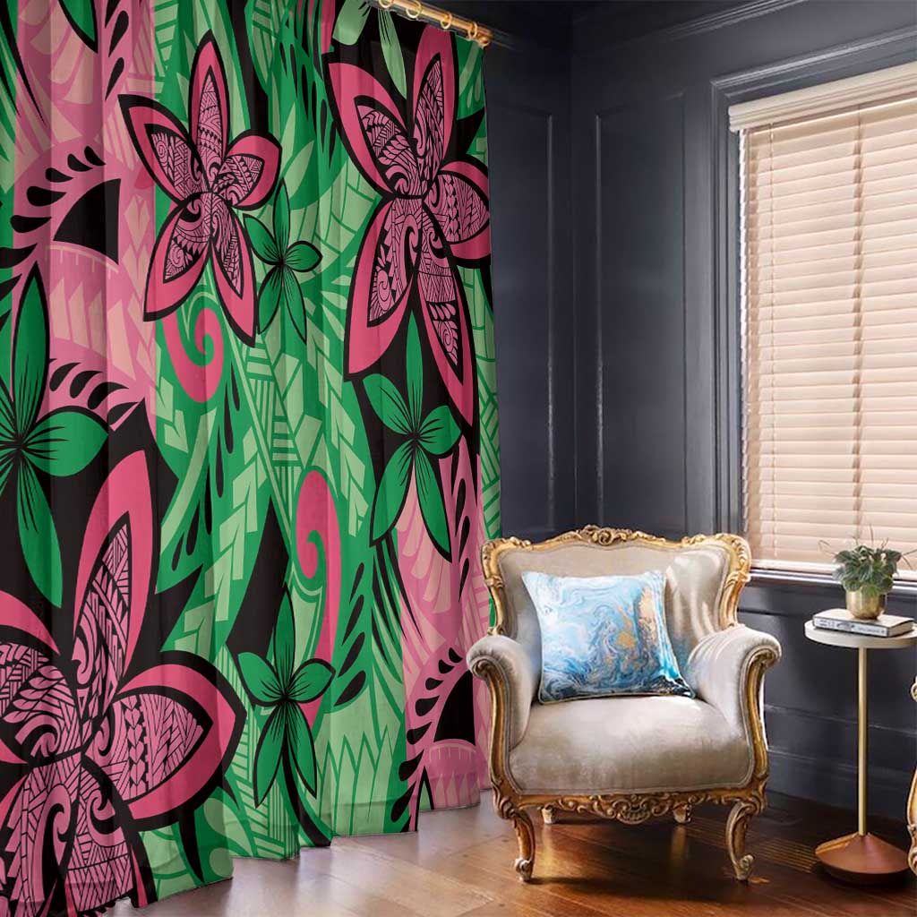 Plumeria Polynesian Pattern Window Curtain Unique Fantasy Green Pink