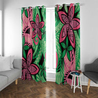 Plumeria Polynesian Pattern Window Curtain Unique Fantasy Green Pink