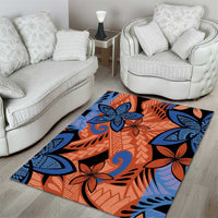 Plumeria Polynesian Pattern Area Rug Unique Fantasy Orange Blue