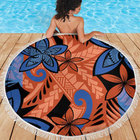 Plumeria Polynesian Pattern Beach Blanket Unique Fantasy Orange Blue