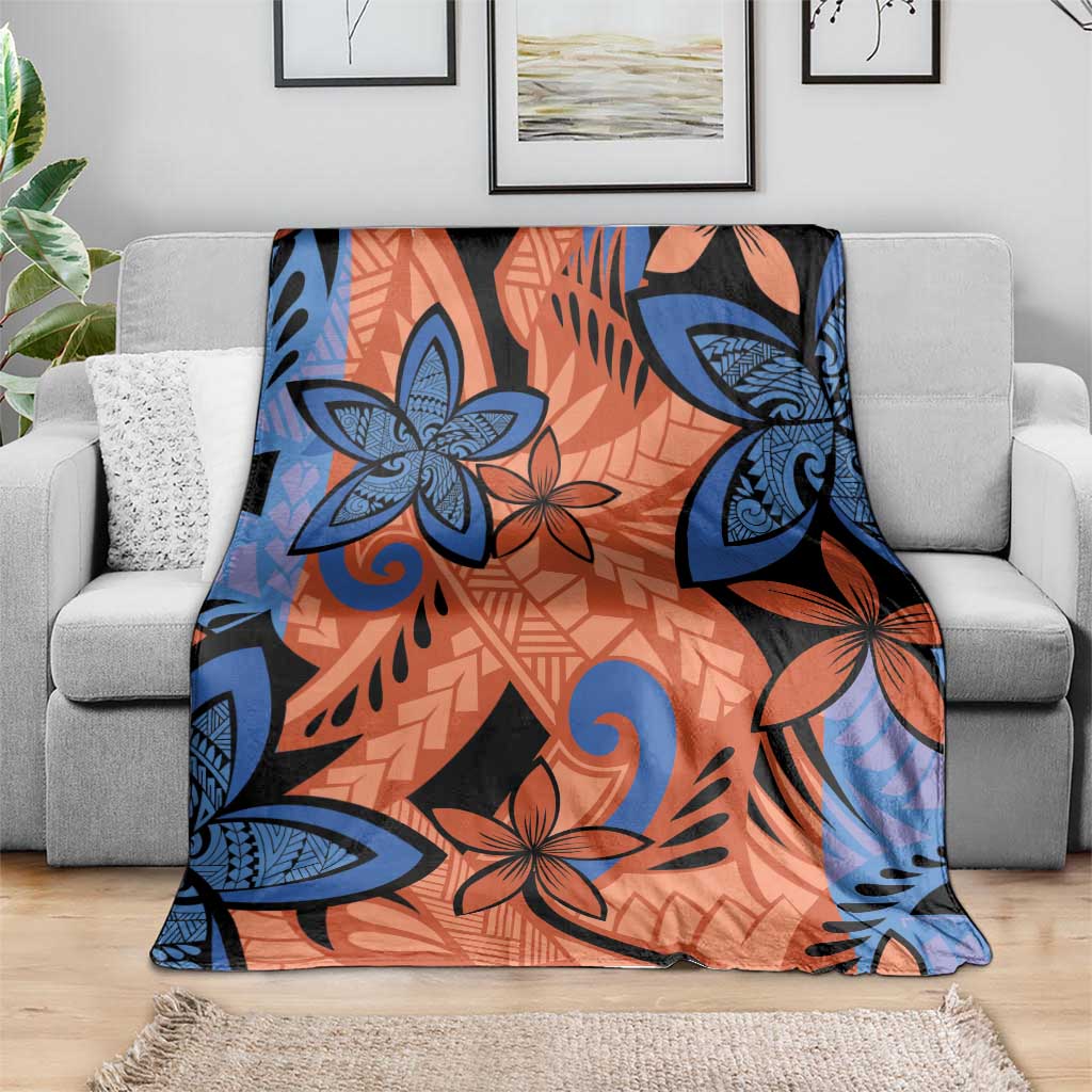 Plumeria Polynesian Pattern Blanket Unique Fantasy Orange Blue