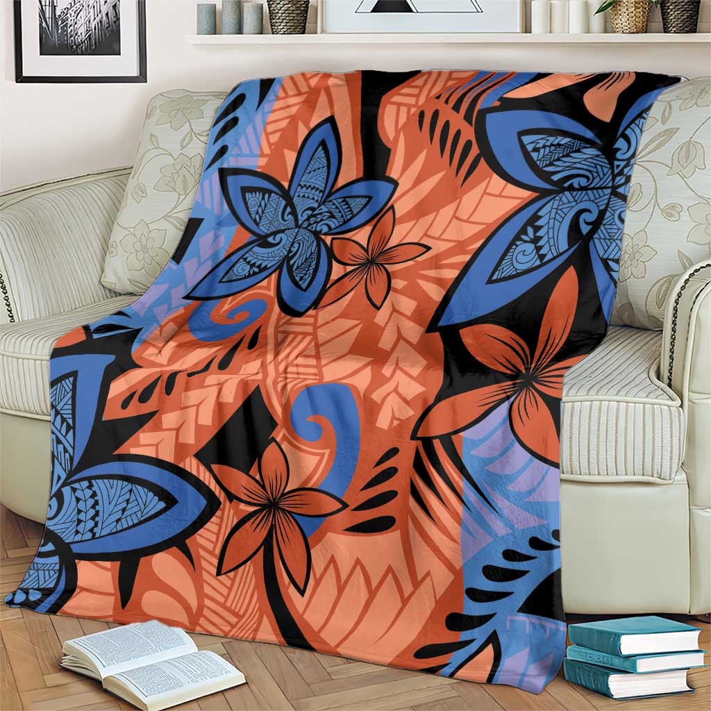 Plumeria Polynesian Pattern Blanket Unique Fantasy Orange Blue