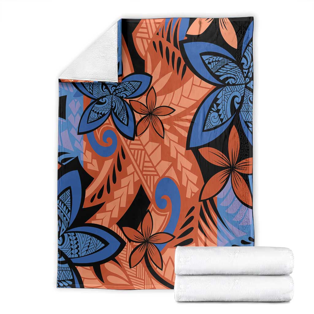 Plumeria Polynesian Pattern Blanket Unique Fantasy Orange Blue
