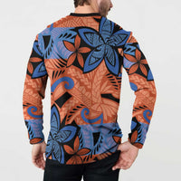 Plumeria Polynesian Pattern Button Sweatshirt Unique Fantasy Orange Blue