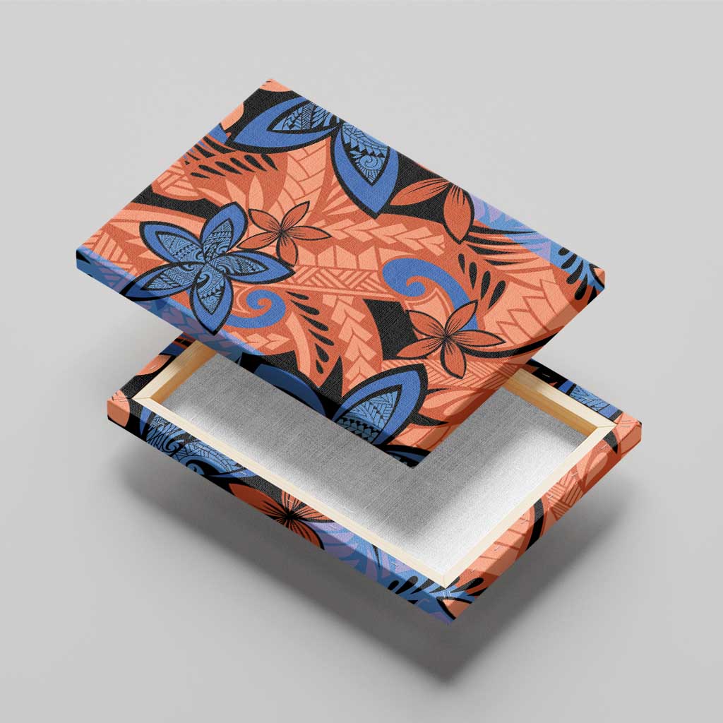 Plumeria Polynesian Pattern Canvas Wall Art Unique Fantasy Orange Blue