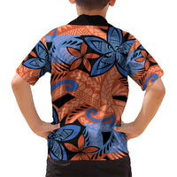 Plumeria Polynesian Pattern Family Matching Long Sleeve Bodycon Dress and Hawaiian Shirt Unique Fantasy Orange Blue LT01 - Polynesian Pride