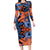 Plumeria Polynesian Pattern Family Matching Long Sleeve Bodycon Dress and Hawaiian Shirt Unique Fantasy Orange Blue