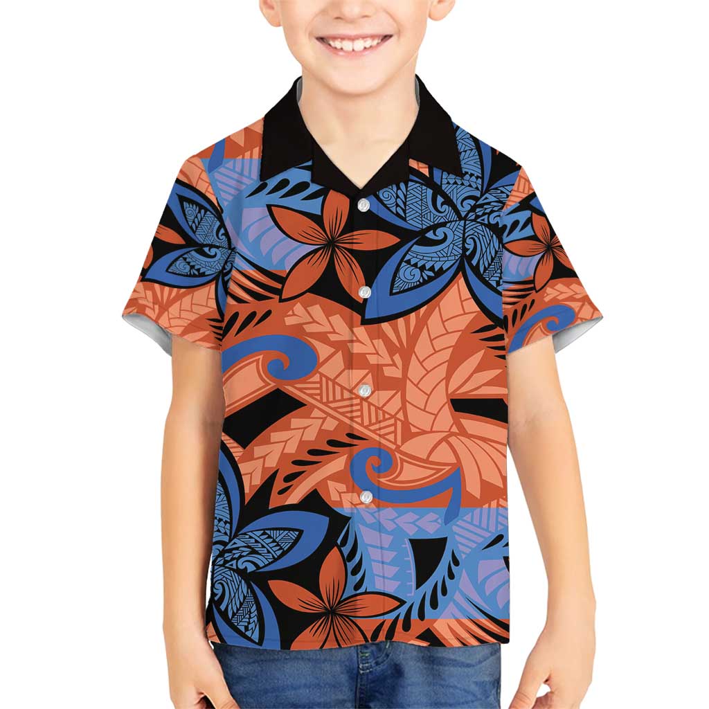 Plumeria Polynesian Pattern Family Matching Long Sleeve Bodycon Dress and Hawaiian Shirt Unique Fantasy Orange Blue LT01 Son's Shirt Orange - Polynesian Pride