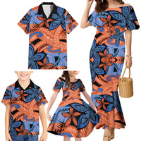 Plumeria Polynesian Pattern Family Matching Mermaid Dress and Hawaiian Shirt Unique Fantasy Orange Blue LT01 - Polynesian Pride