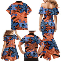 Plumeria Polynesian Pattern Family Matching Mermaid Dress and Hawaiian Shirt Unique Fantasy Orange Blue LT01 - Polynesian Pride