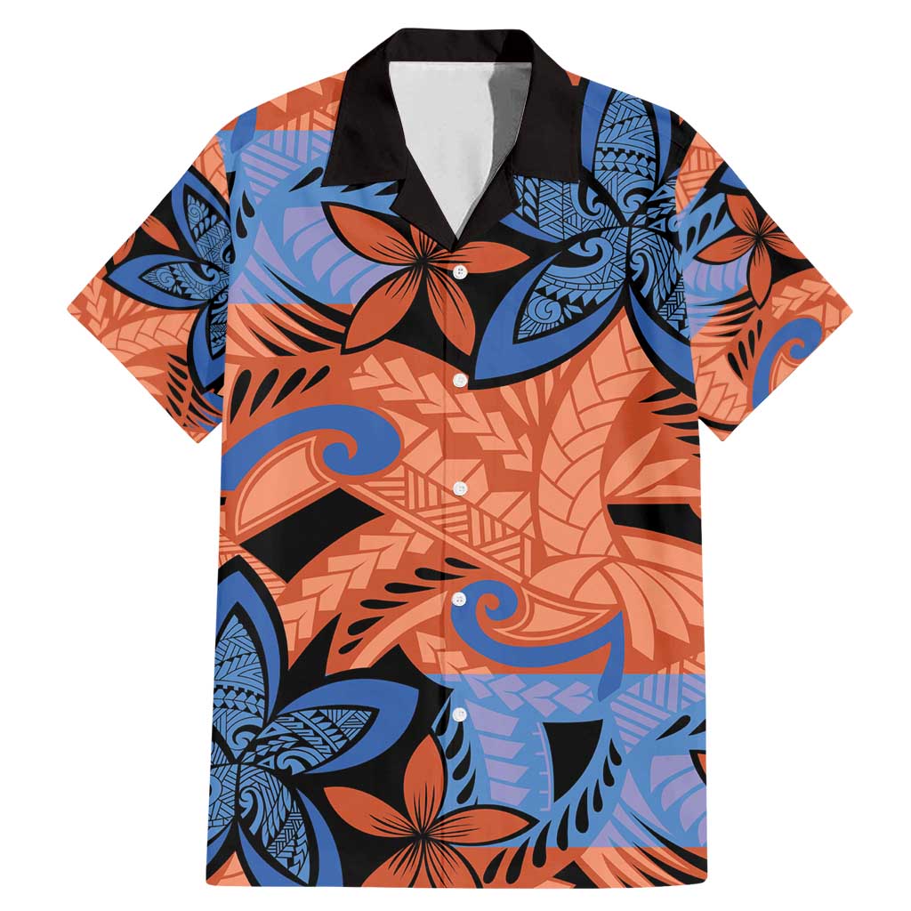 Plumeria Polynesian Pattern Family Matching Mermaid Dress and Hawaiian Shirt Unique Fantasy Orange Blue LT01 Dad's Shirt - Short Sleeve Orange - Polynesian Pride