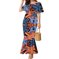Plumeria Polynesian Pattern Family Matching Mermaid Dress and Hawaiian Shirt Unique Fantasy Orange Blue LT01 Mom's Dress Orange - Polynesian Pride