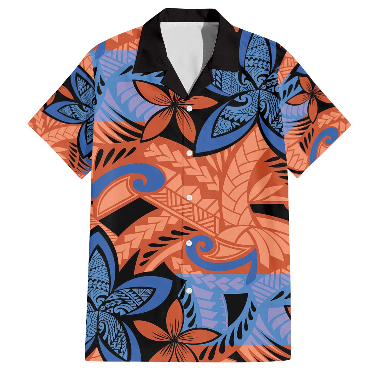 Plumeria Polynesian Pattern Family Matching Off The Shoulder Long Sleeve Dress and Hawaiian Shirt Unique Fantasy Orange Blue LT01 Dad's Shirt - Short Sleeve Orange - Polynesian Pride
