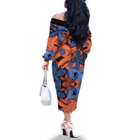 Plumeria Polynesian Pattern Family Matching Off The Shoulder Long Sleeve Dress and Hawaiian Shirt Unique Fantasy Orange Blue LT01 - Polynesian Pride