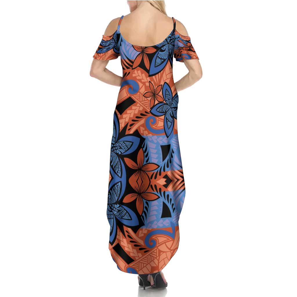 Plumeria Polynesian Pattern Family Matching Summer Maxi Dress and Hawaiian Shirt Unique Fantasy Orange Blue