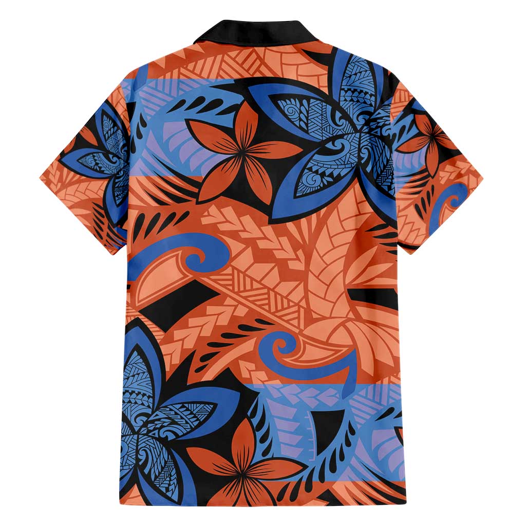 Plumeria Polynesian Pattern Hawaiian Shirt Unique Fantasy Orange Blue
