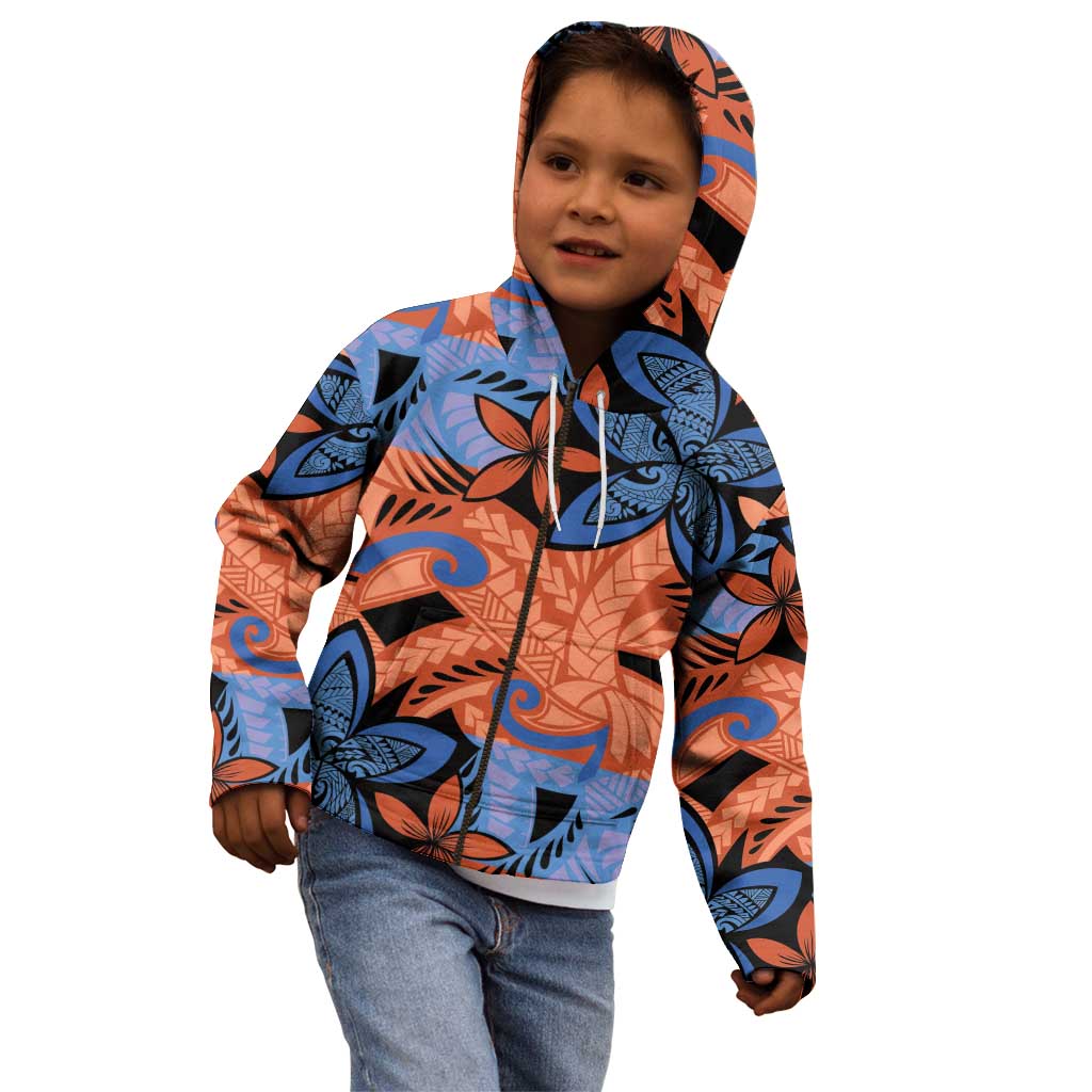 Plumeria Polynesian Pattern Kid Hoodie Unique Fantasy Orange Blue