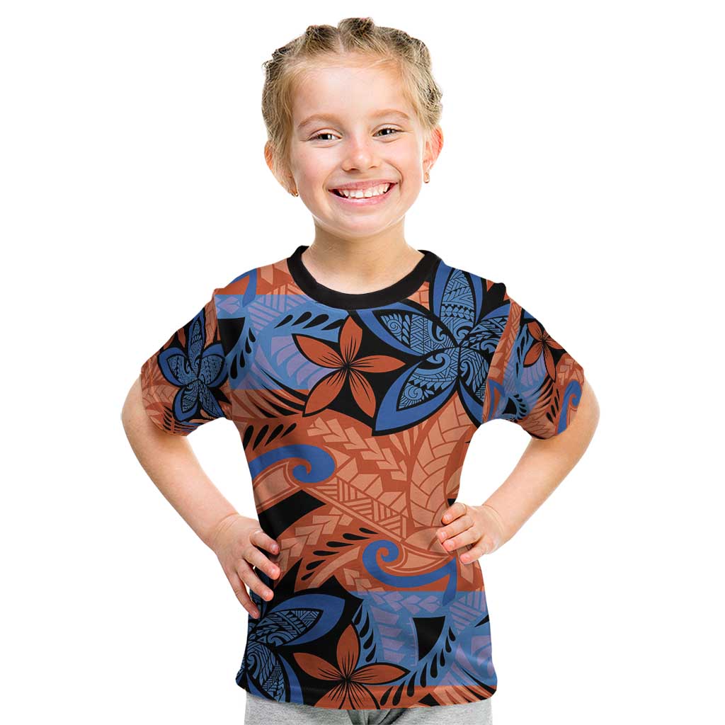 Plumeria Polynesian Pattern Kid T Shirt Unique Fantasy Orange Blue