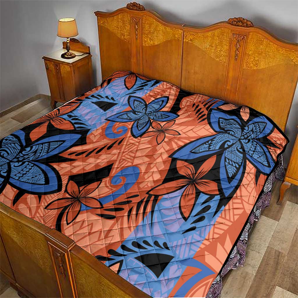 Plumeria Polynesian Pattern Quilt Unique Fantasy Orange Blue
