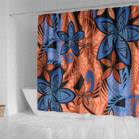 Plumeria Polynesian Pattern Shower Curtain Unique Fantasy Orange Blue