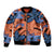 Plumeria Polynesian Pattern Sleeve Zip Bomber Jacket Unique Fantasy Orange Blue