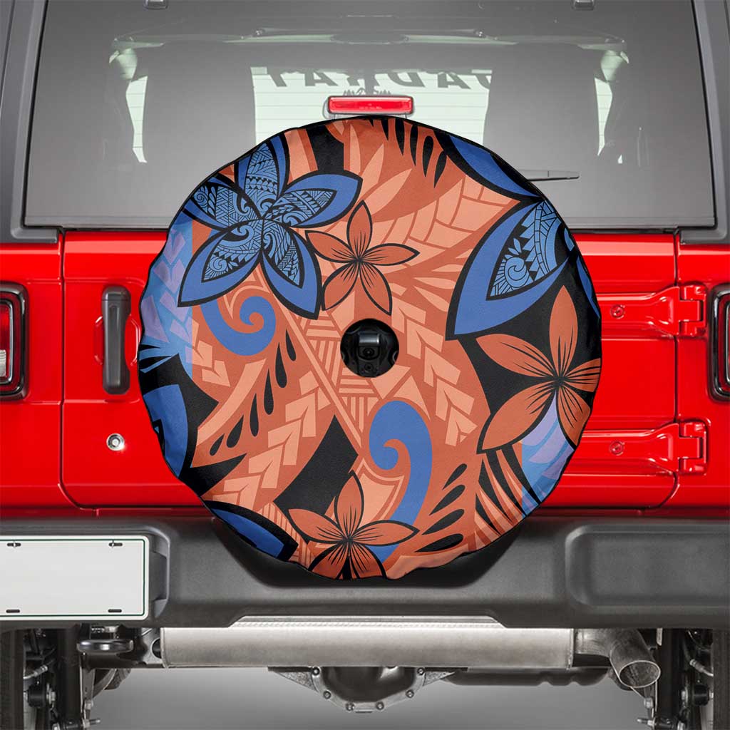 Plumeria Polynesian Pattern Spare Tire Cover Unique Fantasy Orange Blue