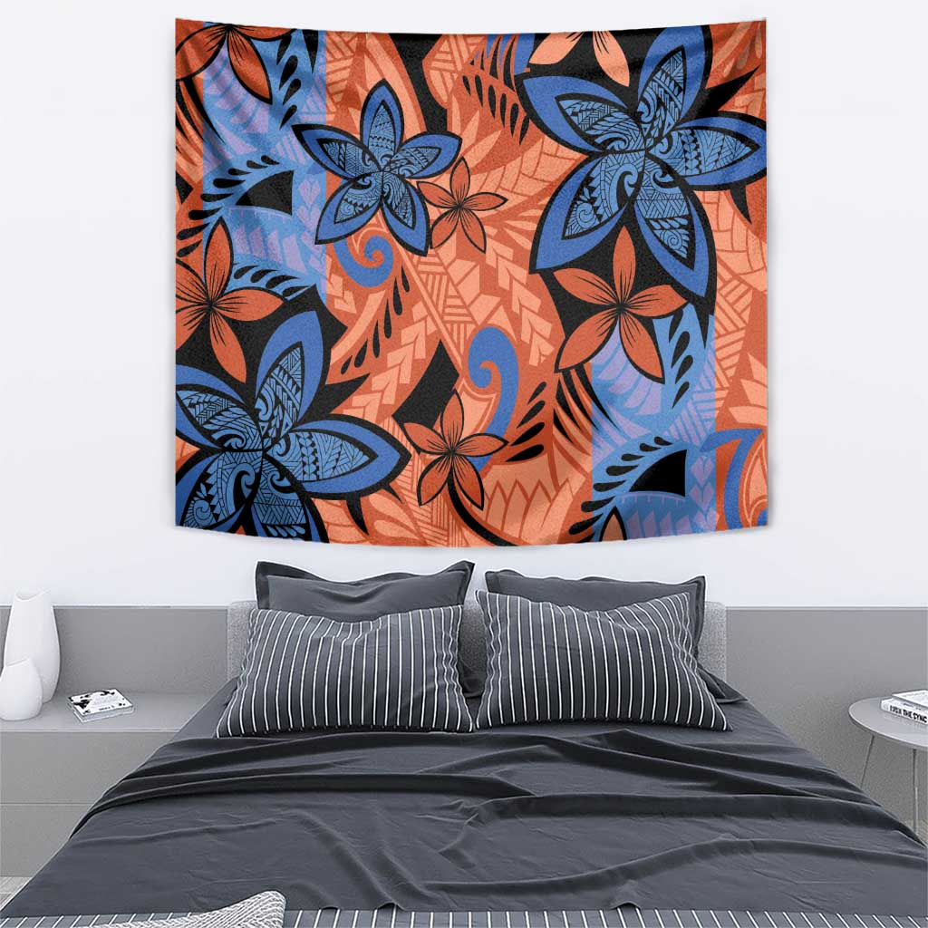 Plumeria Polynesian Pattern Tapestry Unique Fantasy Orange Blue