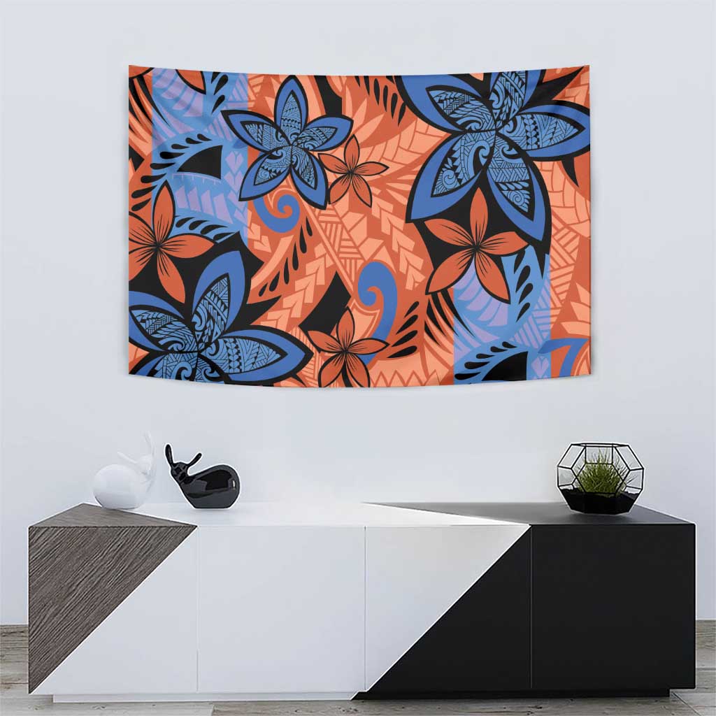 Plumeria Polynesian Pattern Tapestry Unique Fantasy Orange Blue
