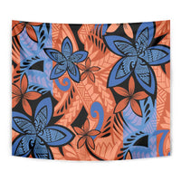 Plumeria Polynesian Pattern Tapestry Unique Fantasy Orange Blue