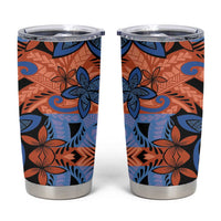 Plumeria Polynesian Pattern Tumbler Cup Unique Fantasy Orange Blue