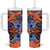 Plumeria Polynesian Pattern Tumbler With Handle Unique Fantasy Orange Blue