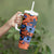 Plumeria Polynesian Pattern Tumbler With Handle Unique Fantasy Orange Blue