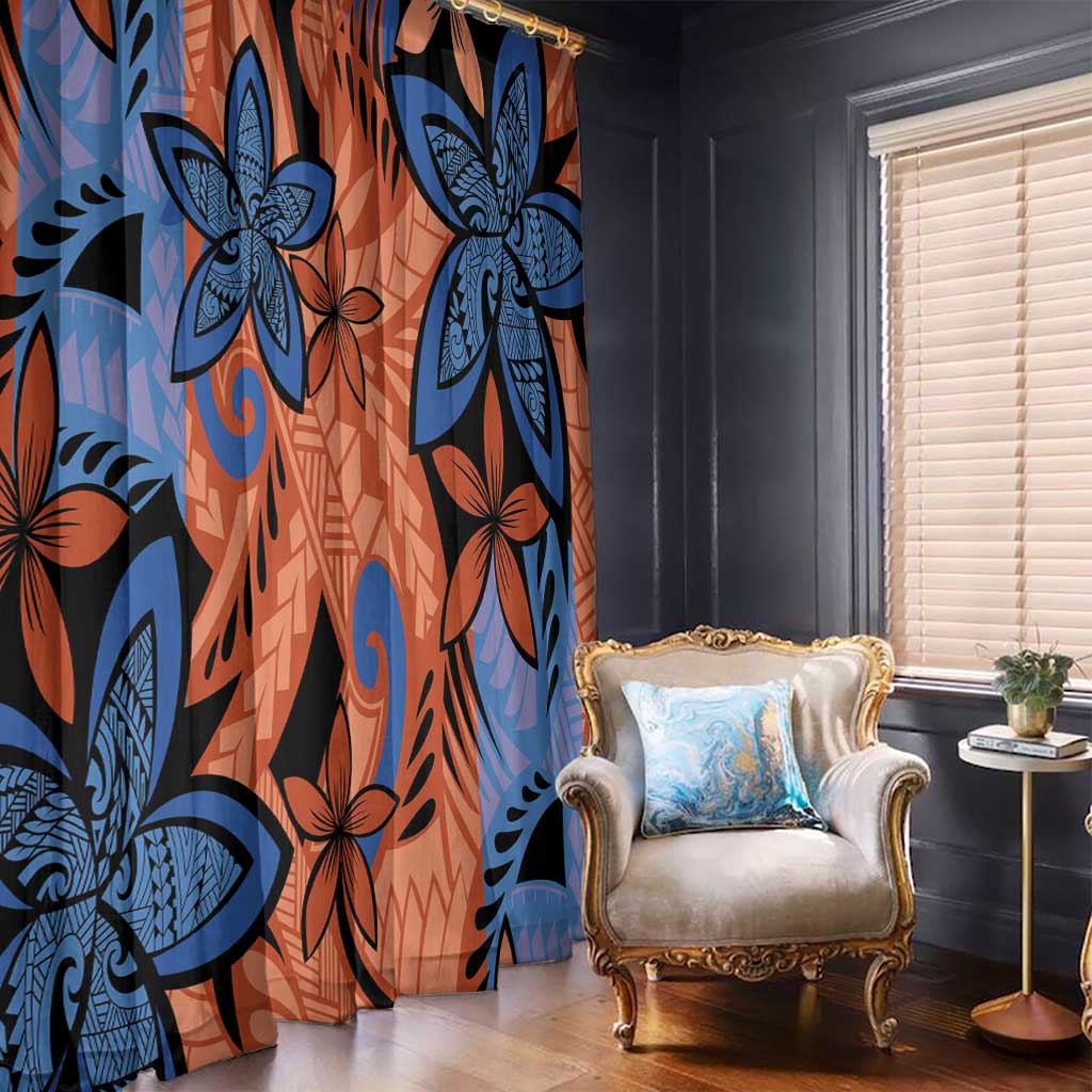 Plumeria Polynesian Pattern Window Curtain Unique Fantasy Orange Blue