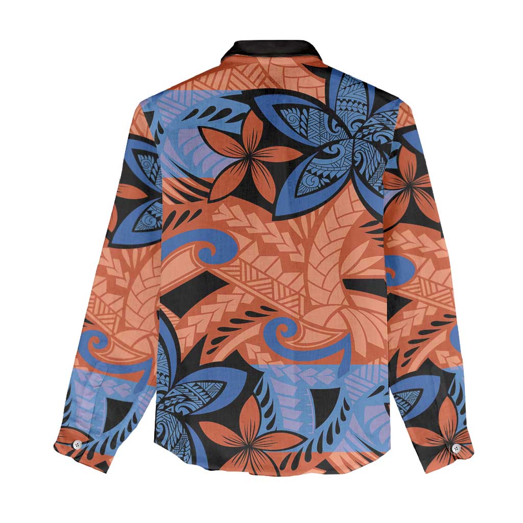 Plumeria Polynesian Pattern Women Casual Shirt Unique Fantasy Orange Blue LT01 - Polynesian Pride