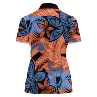 Plumeria Polynesian Pattern Women Polo Shirt Unique Fantasy Orange Blue