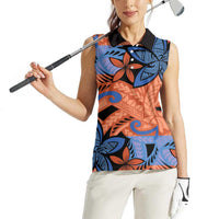 Plumeria Polynesian Pattern Women Sleeveless Polo Shirt Unique Fantasy Orange Blue LT01 - Polynesian Pride