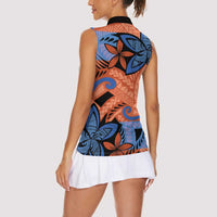 Plumeria Polynesian Pattern Women Sleeveless Polo Shirt Unique Fantasy Orange Blue LT01 - Polynesian Pride