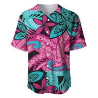 Plumeria Polynesian Pattern Baseball Jersey Unique Fantasy Pink Teal LT01 Pink - Polynesian Pride
