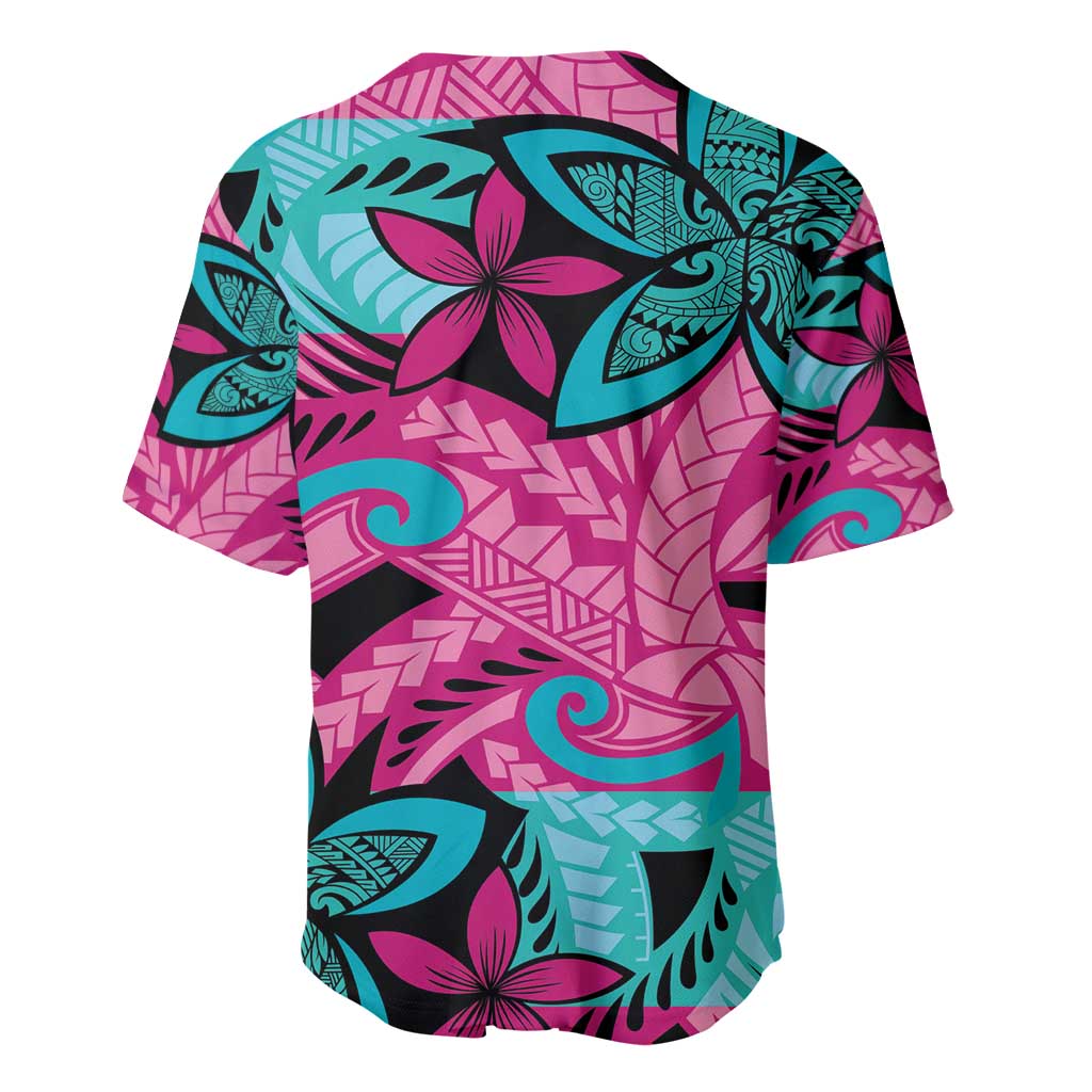Plumeria Polynesian Pattern Baseball Jersey Unique Fantasy Pink Teal LT01 - Polynesian Pride