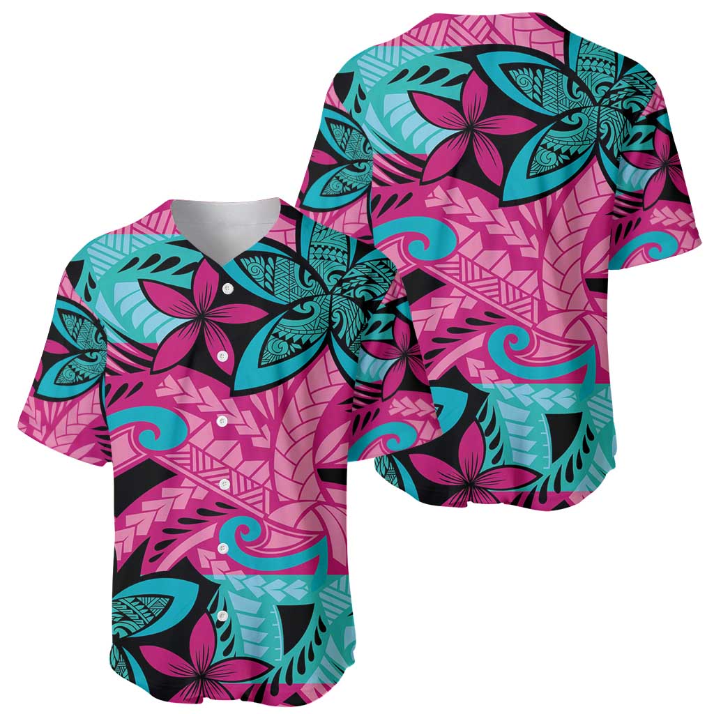Plumeria Polynesian Pattern Baseball Jersey Unique Fantasy Pink Teal LT01 - Polynesian Pride