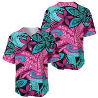 Plumeria Polynesian Pattern Baseball Jersey Unique Fantasy Pink Teal LT01 - Polynesian Pride