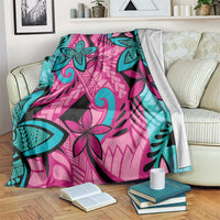 Plumeria Polynesian Pattern Blanket Unique Fantasy Pink Teal