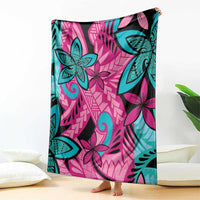 Plumeria Polynesian Pattern Blanket Unique Fantasy Pink Teal