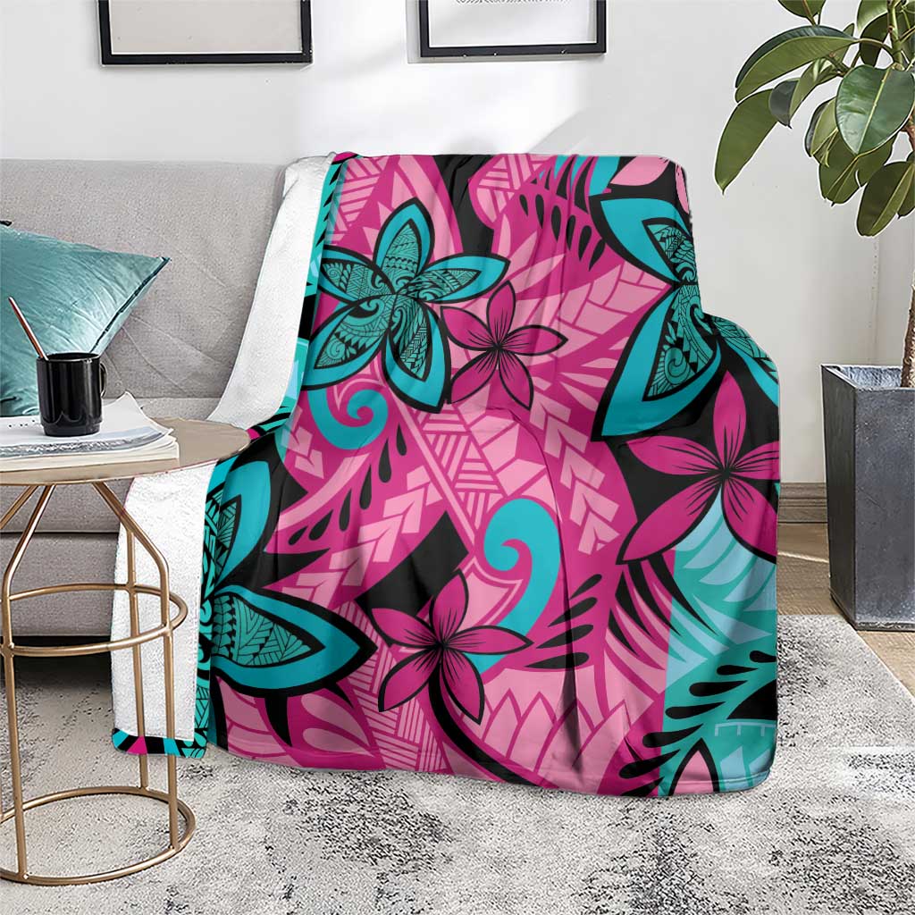 Plumeria Polynesian Pattern Blanket Unique Fantasy Pink Teal