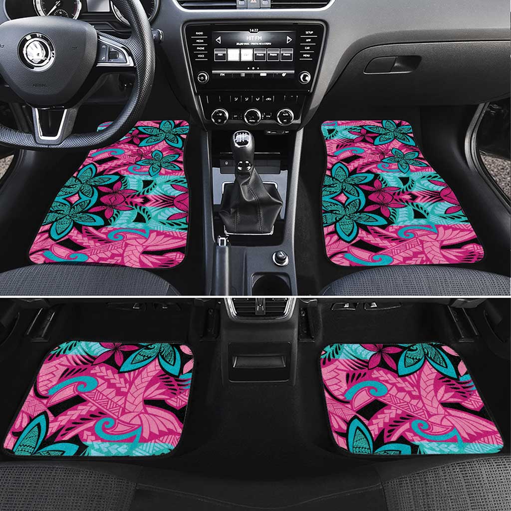 Plumeria Polynesian Pattern Car Mats Unique Fantasy Pink Teal