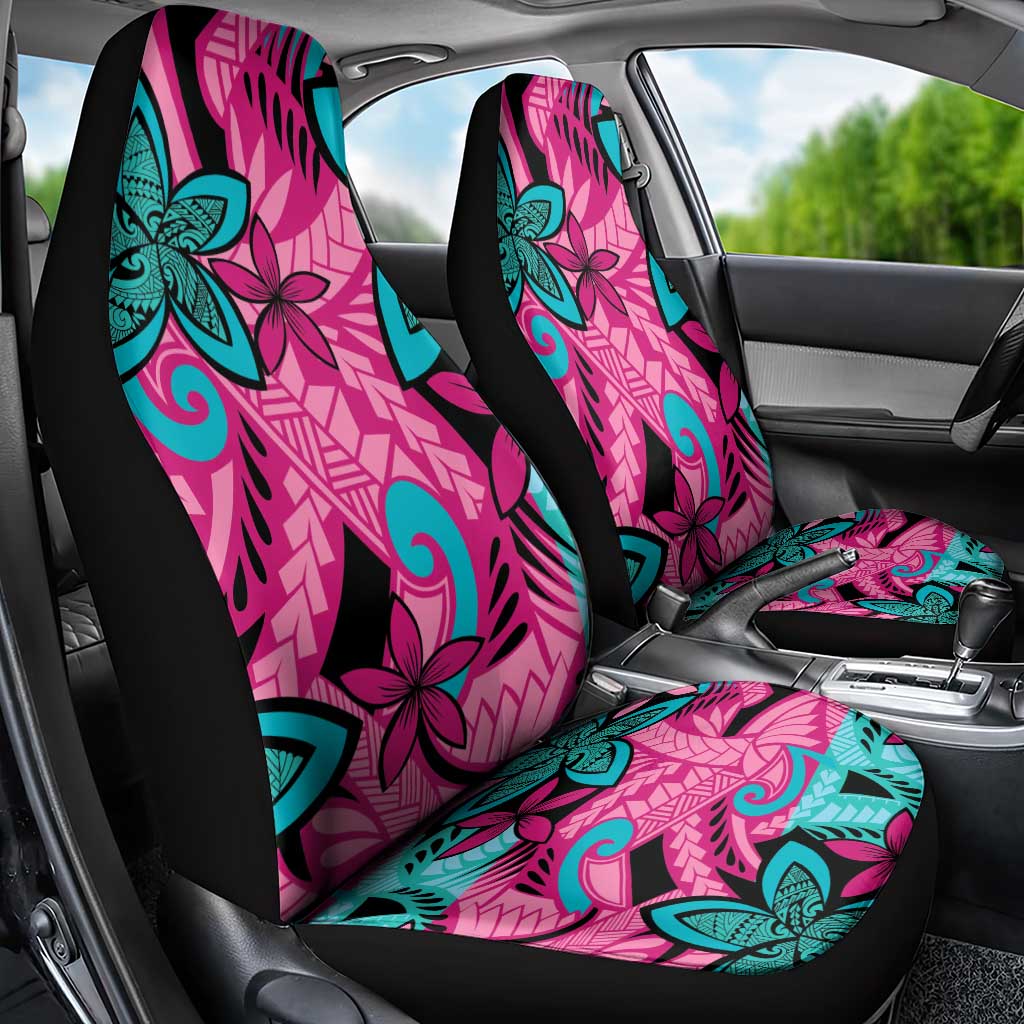 Plumeria Polynesian Pattern Car Seat Cover Unique Fantasy Pink Teal