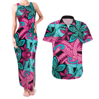 Plumeria Polynesian Pattern Couples Matching Tank Maxi Dress and Hawaiian Shirt Unique Fantasy Pink Teal LT01 Pink - Polynesian Pride